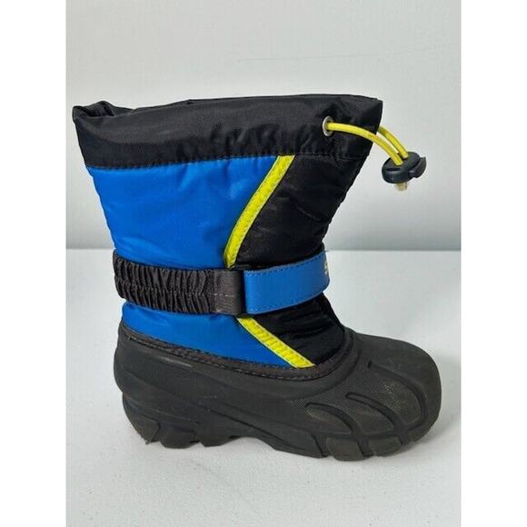 Sorel Flurry Snow Boots Mid Calf Waterproof Faux Leather Black Blue Size 10 - Picture 6 of 13